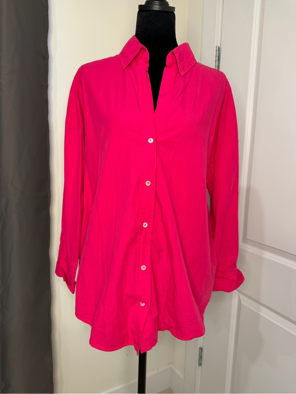 Bright Pink Button-Front Women's Shirt